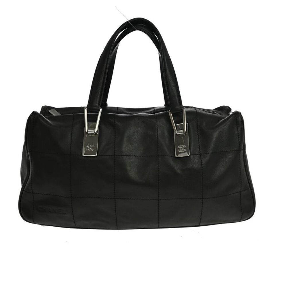 Chanel Square Stitch Cc Boston Quilted Leather Black Leather Handbag
